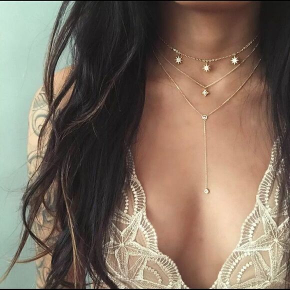 Boho Multilayer Gold & Crystal Star Necklace - Picture 1 of 3